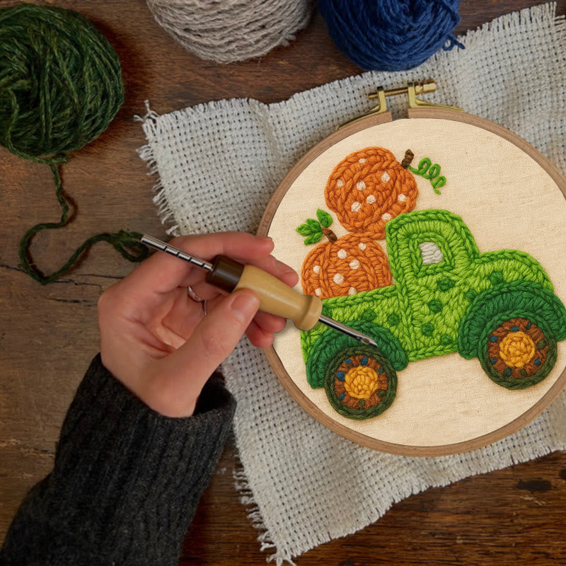 Pumpkins Truck Punch Needle Kit - Thanksgiving Handmade Craft | Diy Halloween Decor - image 1
