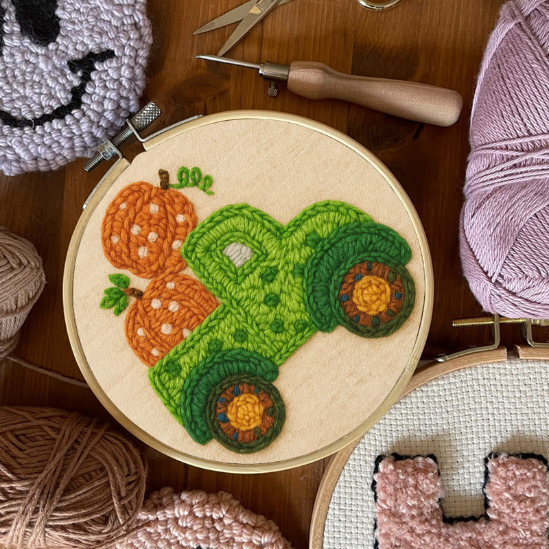 Pumpkins Truck Punch Needle Kit - Thanksgiving Handmade Craft | Diy Halloween Decor - image 5