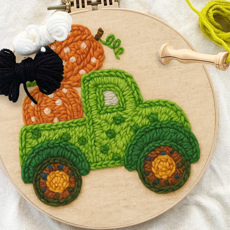 Pumpkins Truck Punch Needle Kit - Thanksgiving Handmade Craft | Diy Halloween Decor - image 4