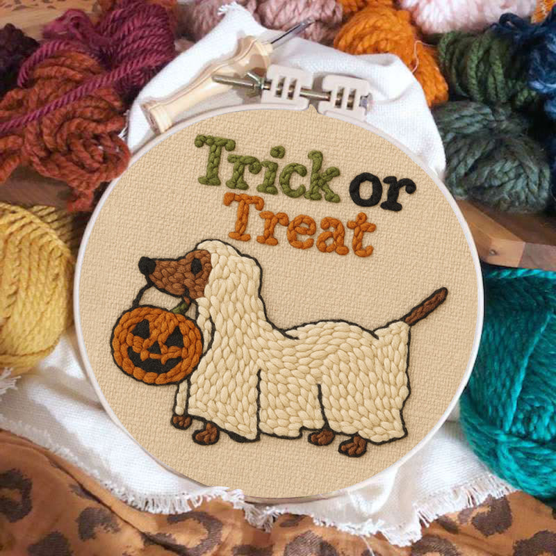 Trick Dog Punch Needle Kit - Creative Ghost Craft | Spooky Halloween Decoration - image 1
