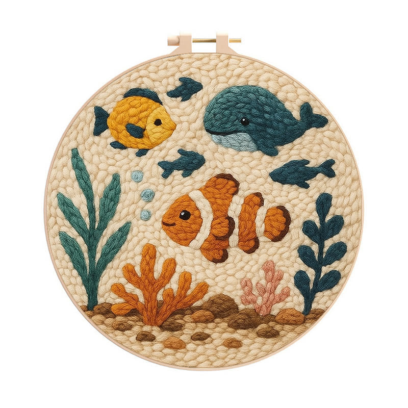 Clownfish Punch Needle Kit - Lovely Animal Craft | Diy Wall Hanging Art - 8 inch Hoop Kit - image 0