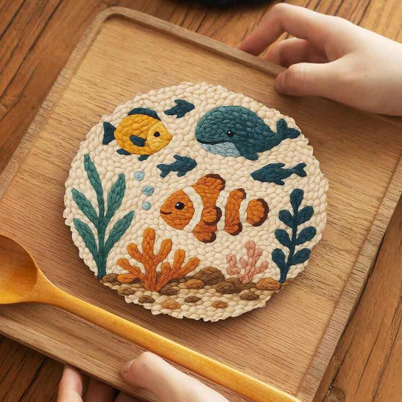 Clownfish Punch Needle Kit - Lovely Animal Craft | Diy Wall Hanging Art - 5 inch Coaster Kit - image 8