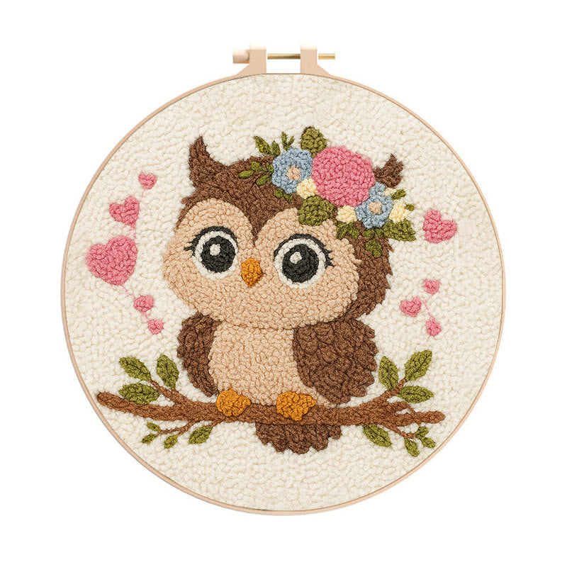 Floral Owl Punch Needle Kit - Adorable Animal Art  | Nice Handmade Gift For Her - 8 inch Hoop Kit - image 0