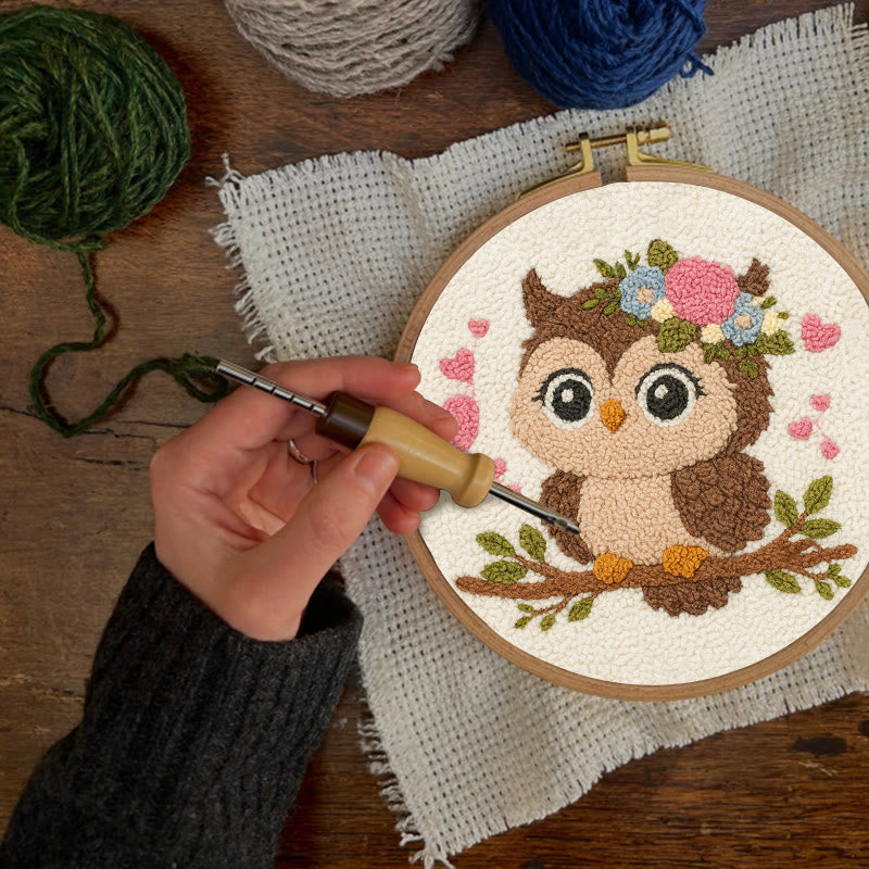 Floral Owl Punch Needle Kit - Adorable Animal Art  | Nice Handmade Gift For Her - image 4