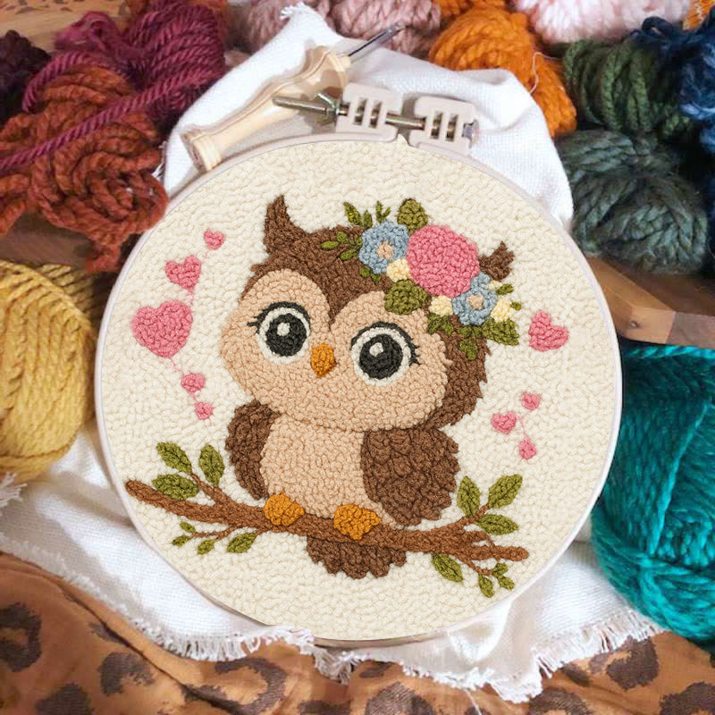 Floral Owl Punch Needle Kit - Adorable Animal Art  | Nice Handmade Gift For Her - image 1
