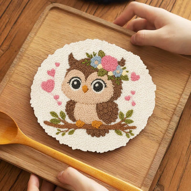 Floral Owl Punch Needle Kit - Adorable Animal Art  | Nice Handmade Gift For Her - 5 inch Coaster Kit - image 8