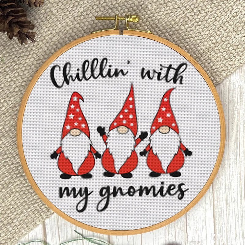  Cross Stitch Kit - Chill With Gnomies | Holiday Handmade Craft | Diy Christmas Gifts - image 4