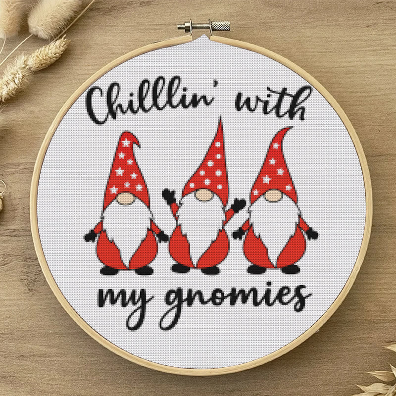  Cross Stitch Kit - Chill With Gnomies | Holiday Handmade Craft | Diy Christmas Gifts - image 3