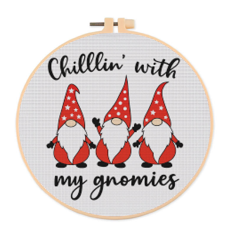  Cross Stitch Kit - Chill With Gnomies | Holiday Handmade Craft | Diy Christmas Gifts - 20×20cm - image 0