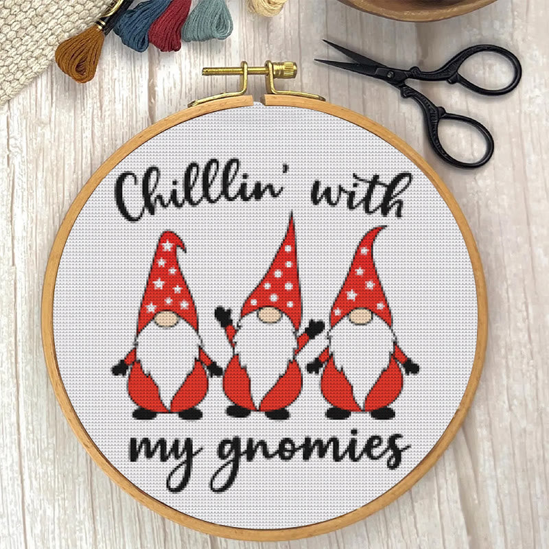  Cross Stitch Kit - Chill With Gnomies | Holiday Handmade Craft | Diy Christmas Gifts - image 1