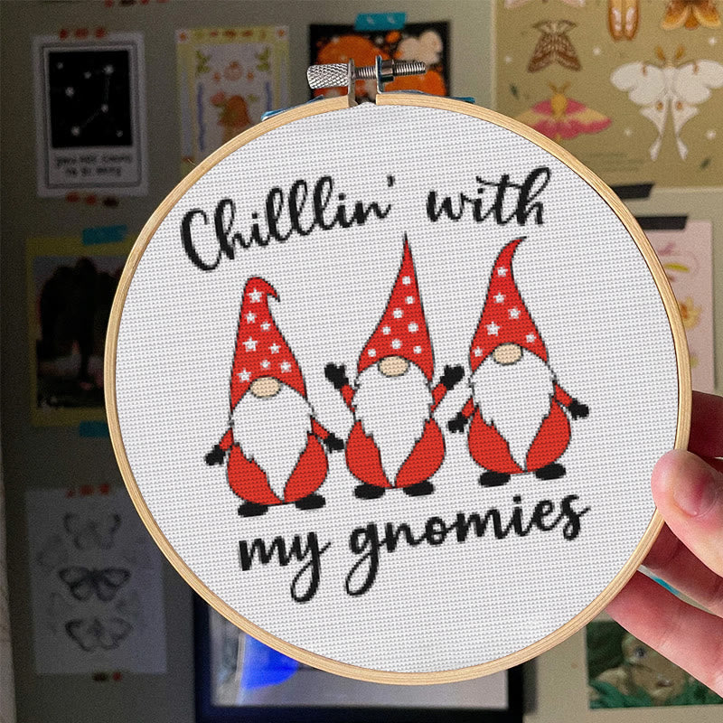  Cross Stitch Kit - Chill With Gnomies | Holiday Handmade Craft | Diy Christmas Gifts - image 5