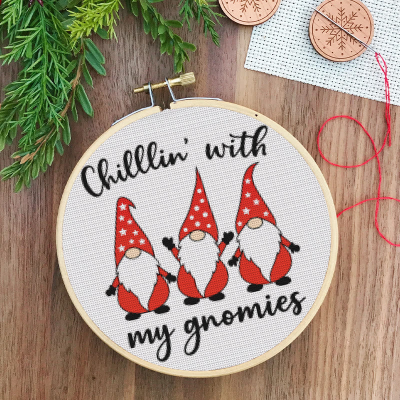  Cross Stitch Kit - Chill With Gnomies | Holiday Handmade Craft | Diy Christmas Gifts - image 2
