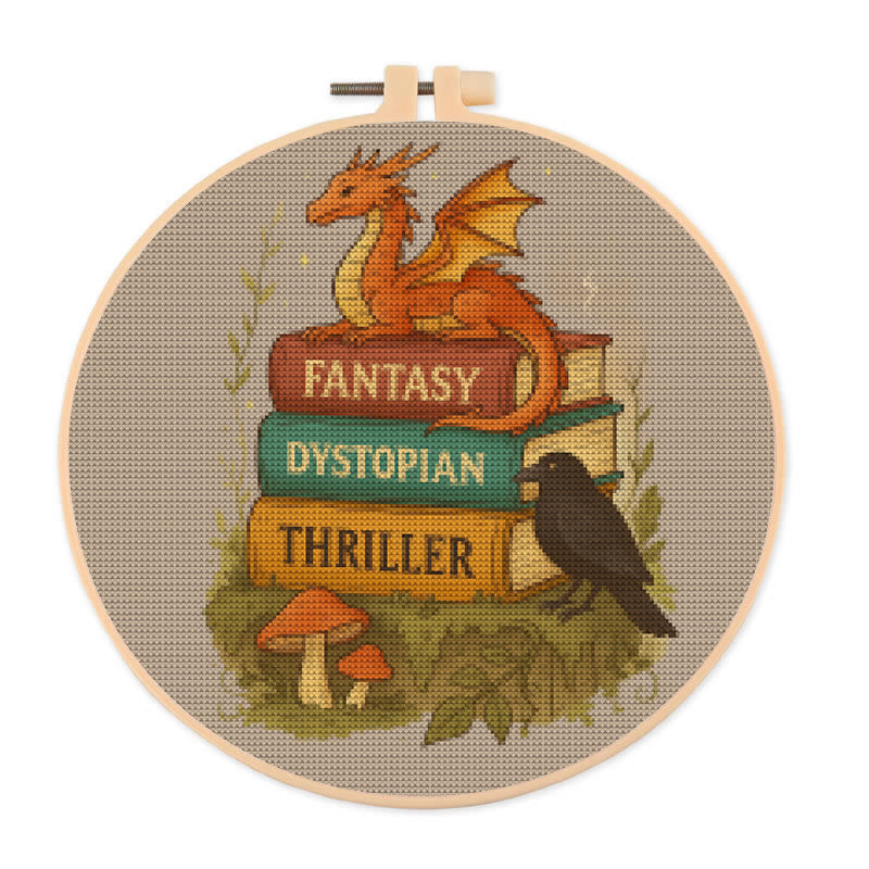  Cross Stitch Kit - Whimsical Dragon With Book | Fantasy Needlepoint | Nice Room Decor - 20×20cm - image 0