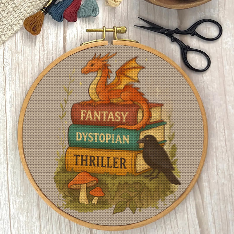  Cross Stitch Kit - Whimsical Dragon With Book | Fantasy Needlepoint | Nice Room Decor - image 1