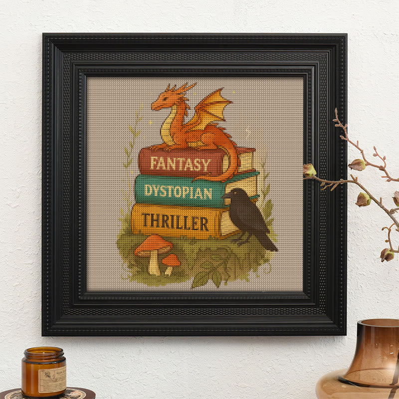  Cross Stitch Kit - Whimsical Dragon With Book | Fantasy Needlepoint | Nice Room Decor - image 9