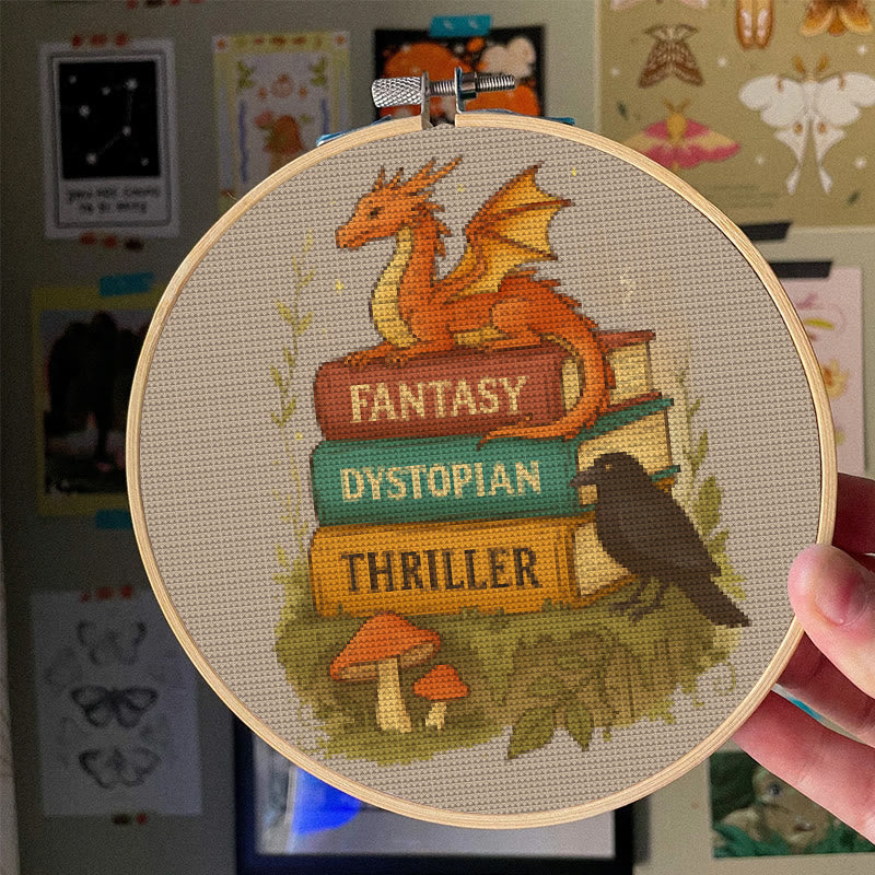 Cross Stitch Kit - Whimsical Dragon With Book | Fantasy Needlepoint | Nice Room Decor - image 3