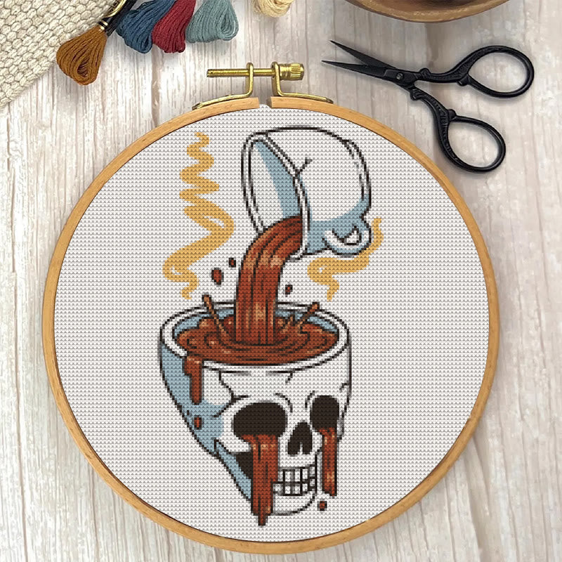  Cross Stitch Kit - Coffee Skull | Spooky Halloween Craft | Easy Stitch Artwork - image 3
