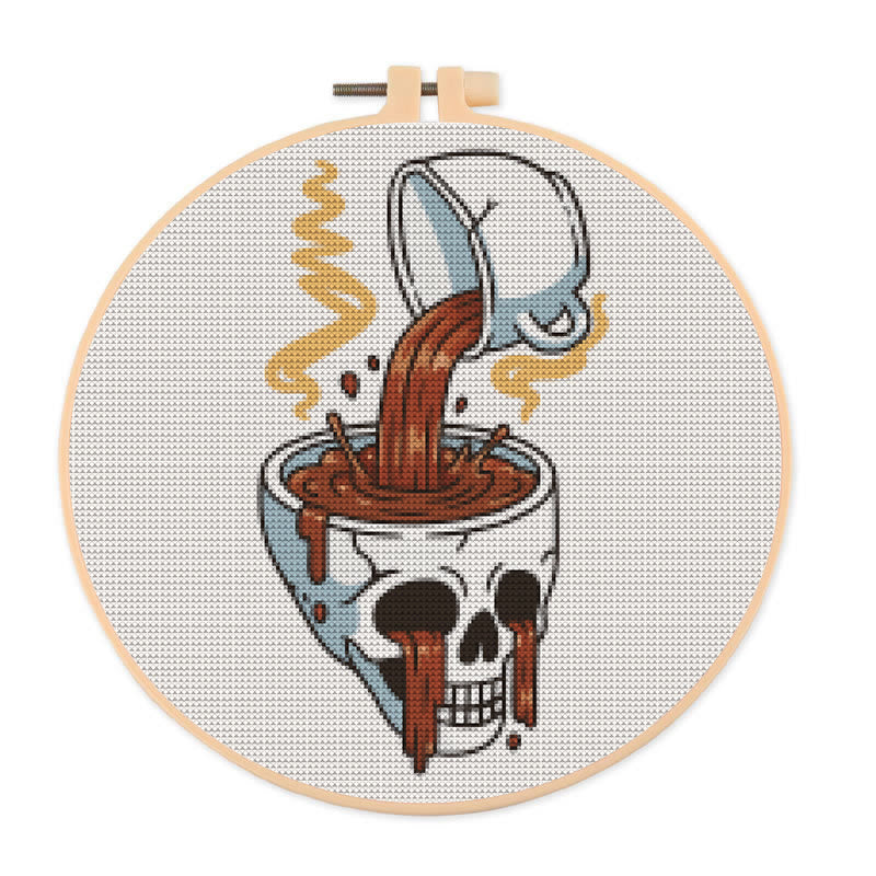  Cross Stitch Kit - Coffee Skull | Spooky Halloween Craft | Easy Stitch Artwork - 20×20cm - image 0