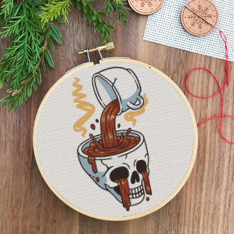  Cross Stitch Kit - Coffee Skull | Spooky Halloween Craft | Easy Stitch Artwork - image 2