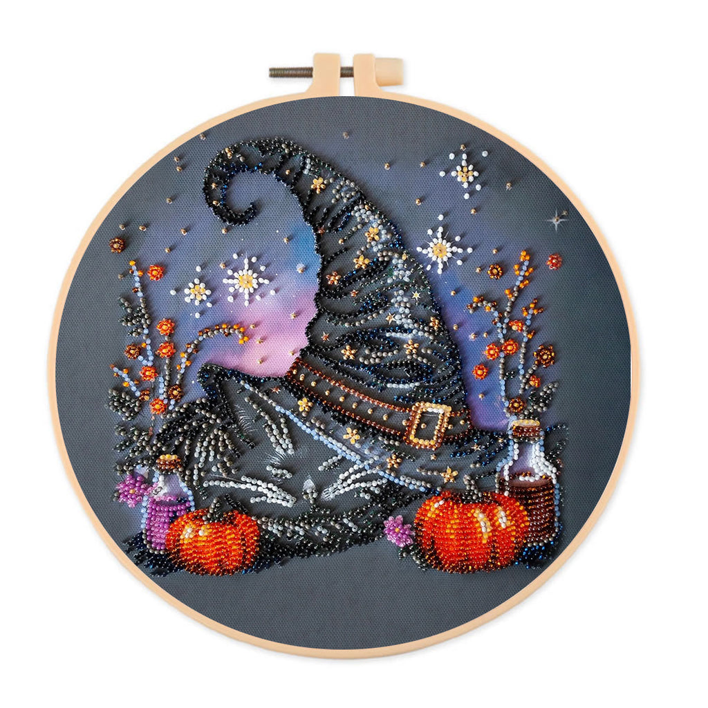 Rubbyoo Bead Embroidery Kit - Magic Hat | Diy Halloween Craft | Whimsical Decorative Handicraft  - 15cm*15cm - image 0