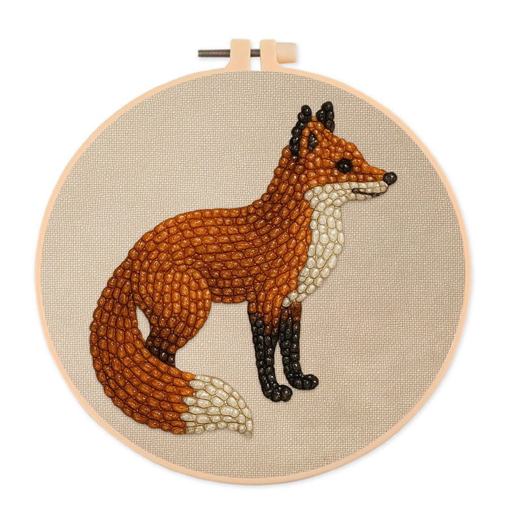 Rubbyoo Bead Embroidery Kit - Standing Fox | Diy Handmade Artwork | Easy Animal Craft For Aldult  - 15cm*15cm - image 0