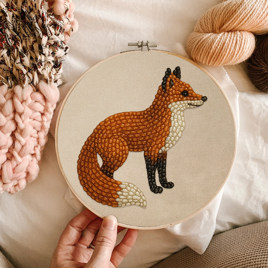 Rubbyoo Bead Embroidery Kit - Standing Fox | Diy Handmade Artwork | Easy Animal Craft For Aldult  - image 1