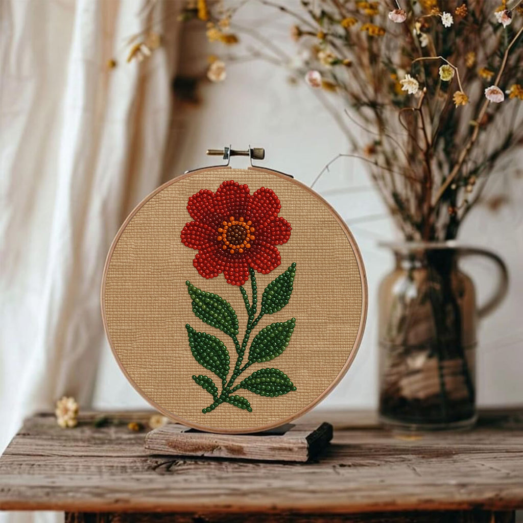 Rubbyoo Bead Embroidery Kit - Red Flower | Diy Floral Art | Beginner Handmade Set - image 9