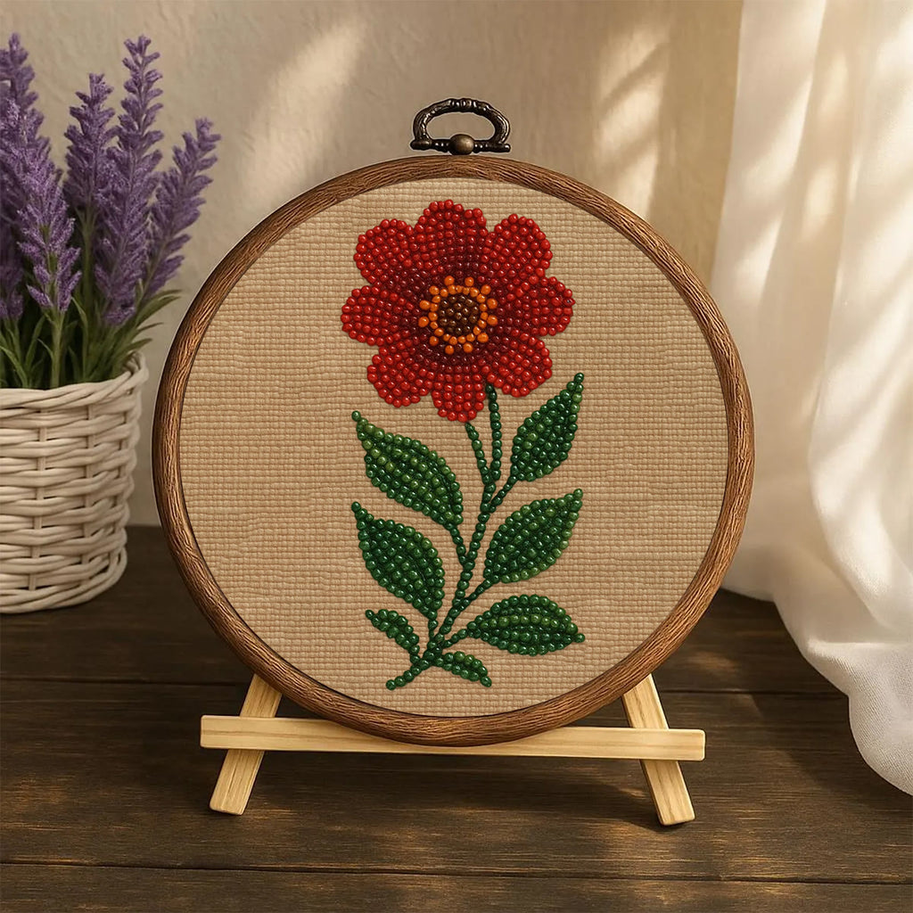 Rubbyoo Bead Embroidery Kit - Red Flower | Diy Floral Art | Beginner Handmade Set - image 3