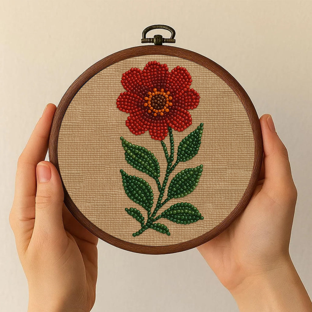 Rubbyoo Bead Embroidery Kit - Red Flower | Diy Floral Art | Beginner Handmade Set - image 2
