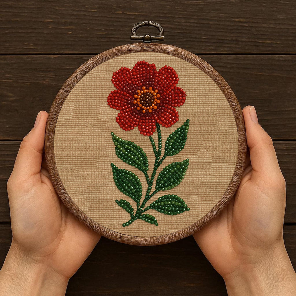 Rubbyoo Bead Embroidery Kit - Red Flower | Diy Floral Art | Beginner Handmade Set - image 5