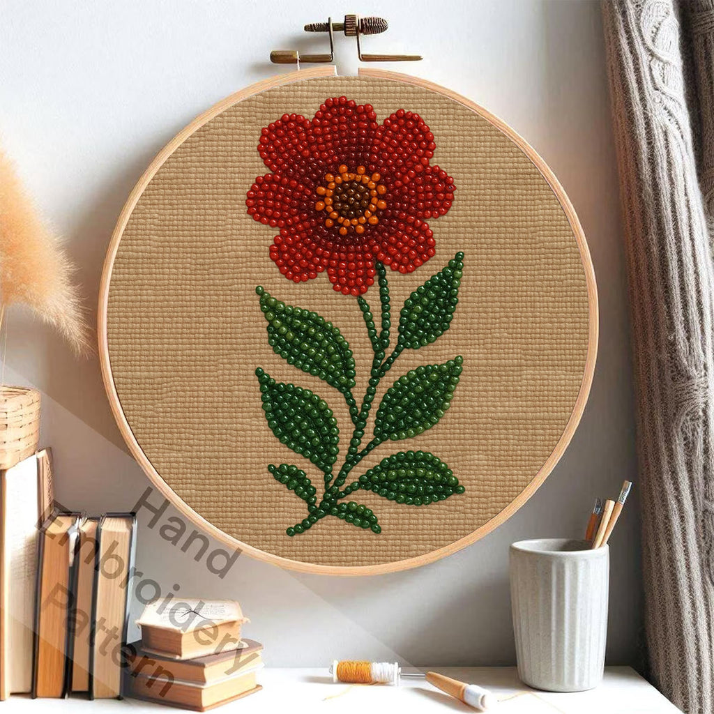 Rubbyoo Bead Embroidery Kit - Red Flower | Diy Floral Art | Beginner Handmade Set - image 4