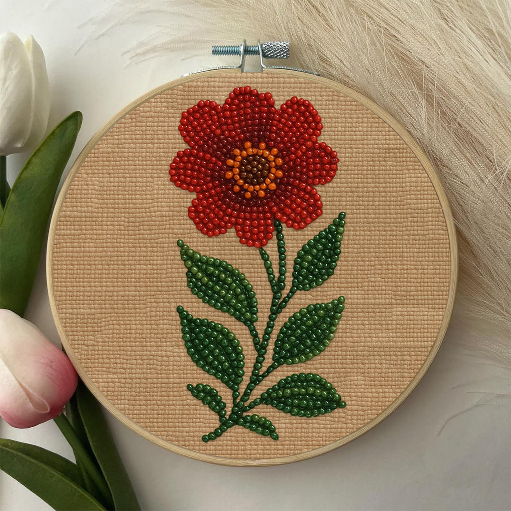 Rubbyoo Bead Embroidery Kit - Red Flower | Diy Floral Art | Beginner Handmade Set - image 6