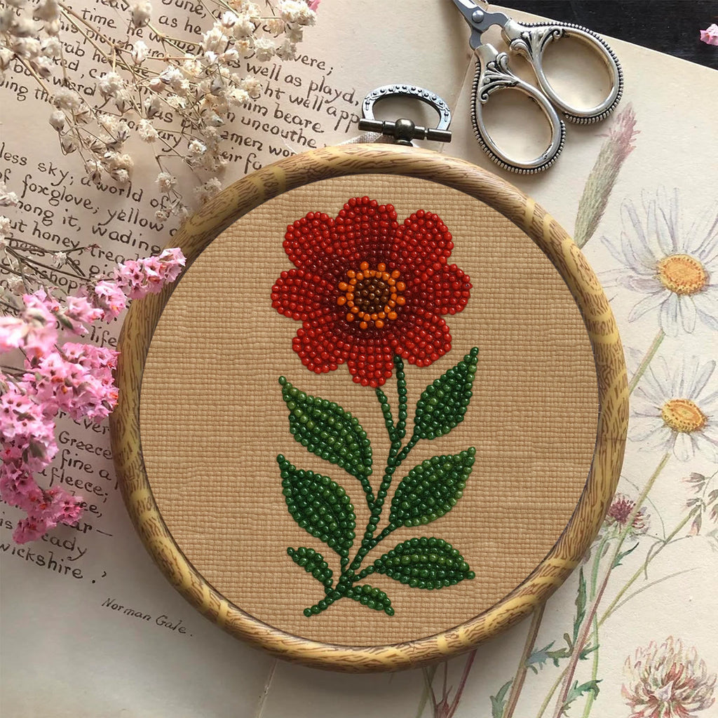 Rubbyoo Bead Embroidery Kit - Red Flower | Diy Floral Art | Beginner Handmade Set - image 8