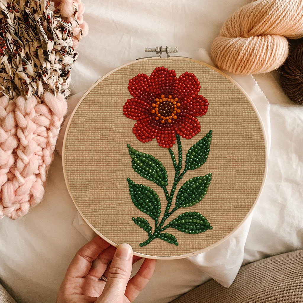 Rubbyoo Bead Embroidery Kit - Red Flower | Diy Floral Art | Beginner Handmade Set - image 10