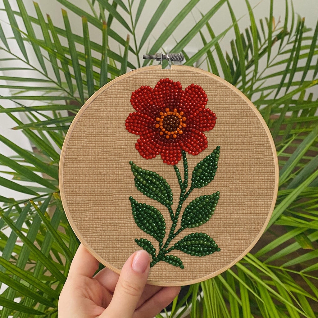 Rubbyoo Bead Embroidery Kit - Red Flower | Diy Floral Art | Beginner Handmade Set - image 7