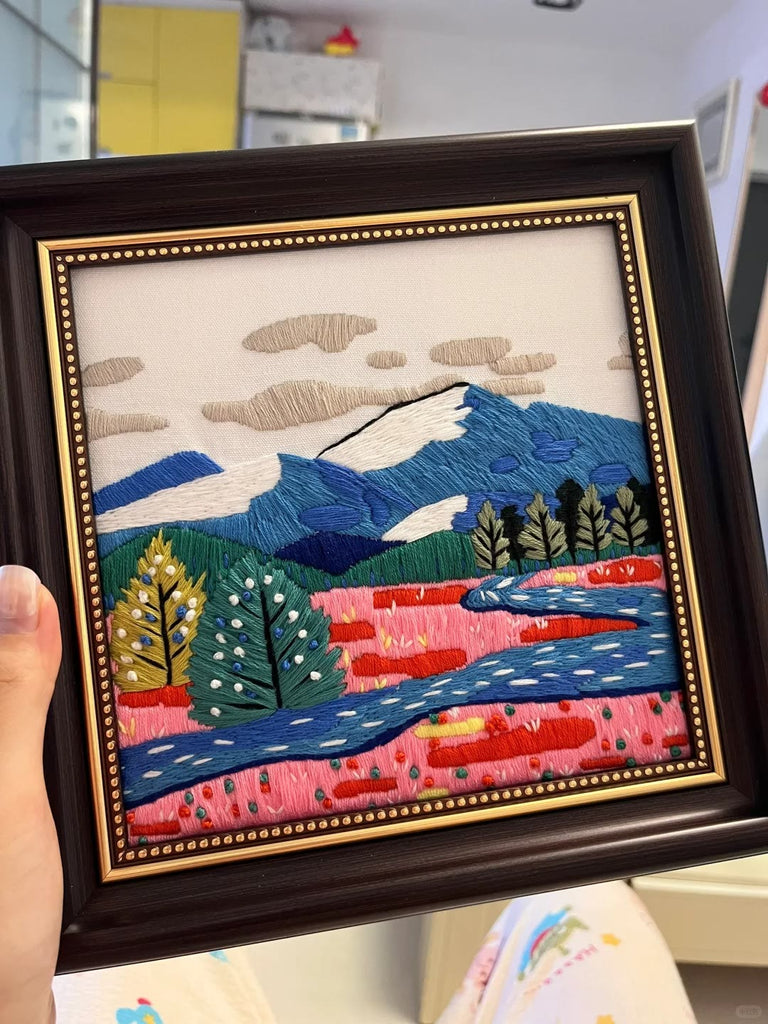 Rubbyoo Embroidery Kit - Scenery Series Needlecraft | Diy Home Decor | Unique Housewarming Gift - Blue Mountain - image 2