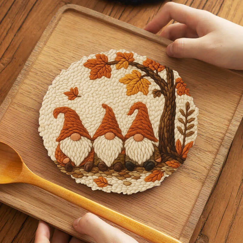   Gnomes Under The Tree Punch Needle Kit - Autumn Handmade Artwork | Diy Halloween Craft  - 5 inch Coaster Kit - image 3