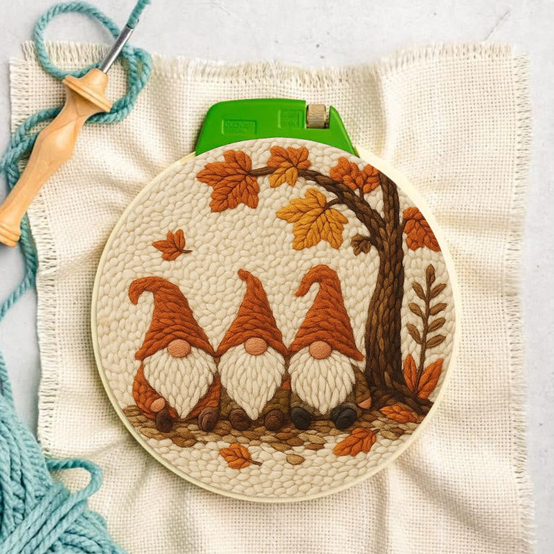   Gnomes Under The Tree Punch Needle Kit - Autumn Handmade Artwork | Diy Halloween Craft  - image 2