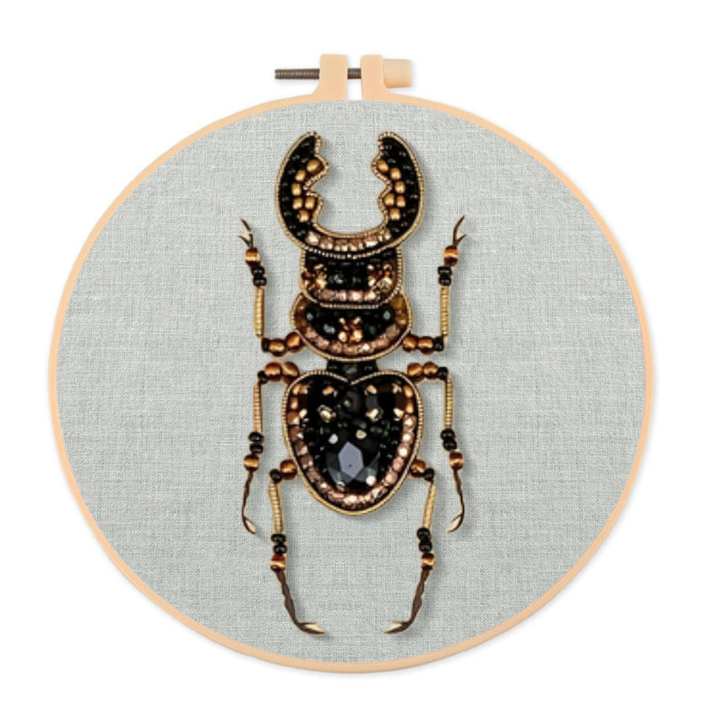 Rubbyoo Bead Embroidery Kit - Stag Beetle | Diy Insect Craft | Unique Stitch Artwork  - 15cm*15cm - image 0