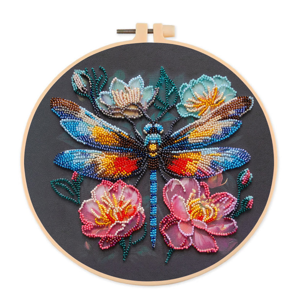 Rubbyoo Bead Embroidery Kit - Floral Dragonfly | Colourful Insect Handicraft | Diy Home Decoration - 20*20cm - image 0