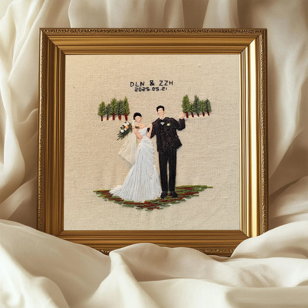 Rubbyoo Embroidery Kit - Sweet Couple | Unique Wedding Gifts | Diy Anniversary Craft - 20*20cm Embroidery Kit ( Without frame） - image 0