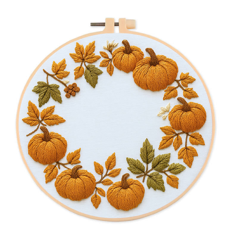 Rubbyoo Embroidery Kit - Pumpkin Wreath | Creative Needle Art | Easy Halloween Handicraft - 20*20cm - image 0
