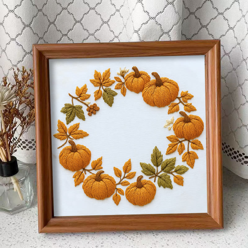 Rubbyoo Embroidery Kit - Pumpkin Wreath | Creative Needle Art | Easy Halloween Handicraft - Embroidery Kit Plus An Extra Frame - image 9