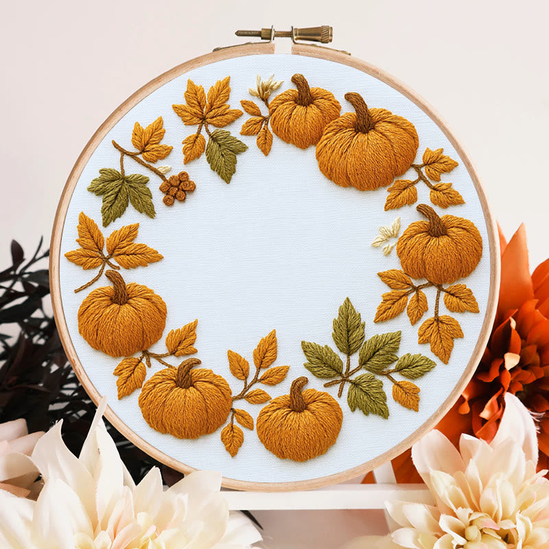 Rubbyoo Embroidery Kit - Pumpkin Wreath | Creative Needle Art | Easy Halloween Handicraft - image 2