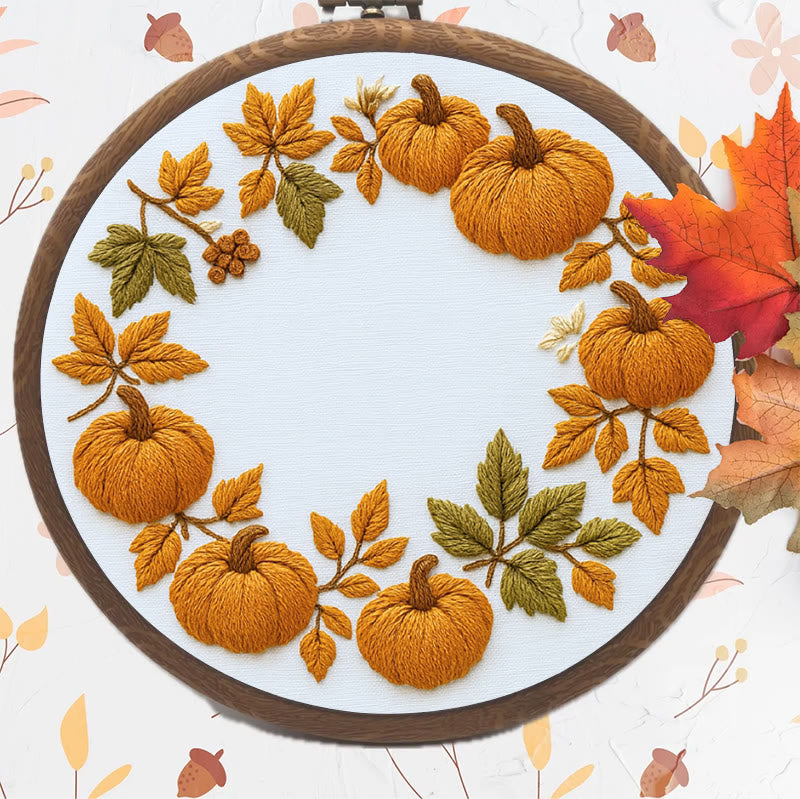 Rubbyoo Embroidery Kit - Pumpkin Wreath | Creative Needle Art | Easy Halloween Handicraft - image 3