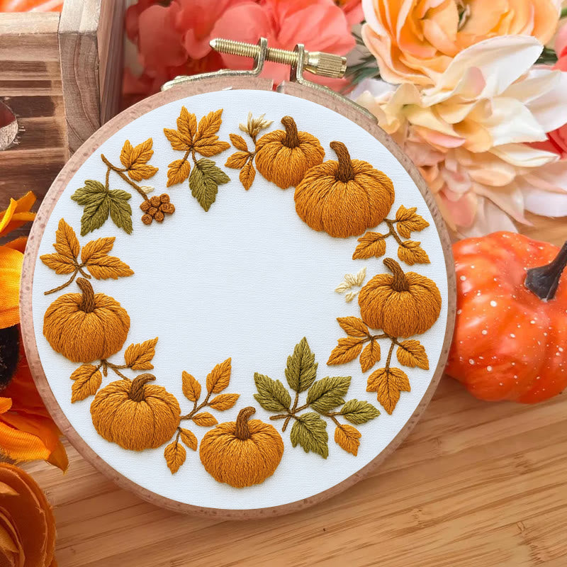Rubbyoo Embroidery Kit - Pumpkin Wreath | Creative Needle Art | Easy Halloween Handicraft - image 1