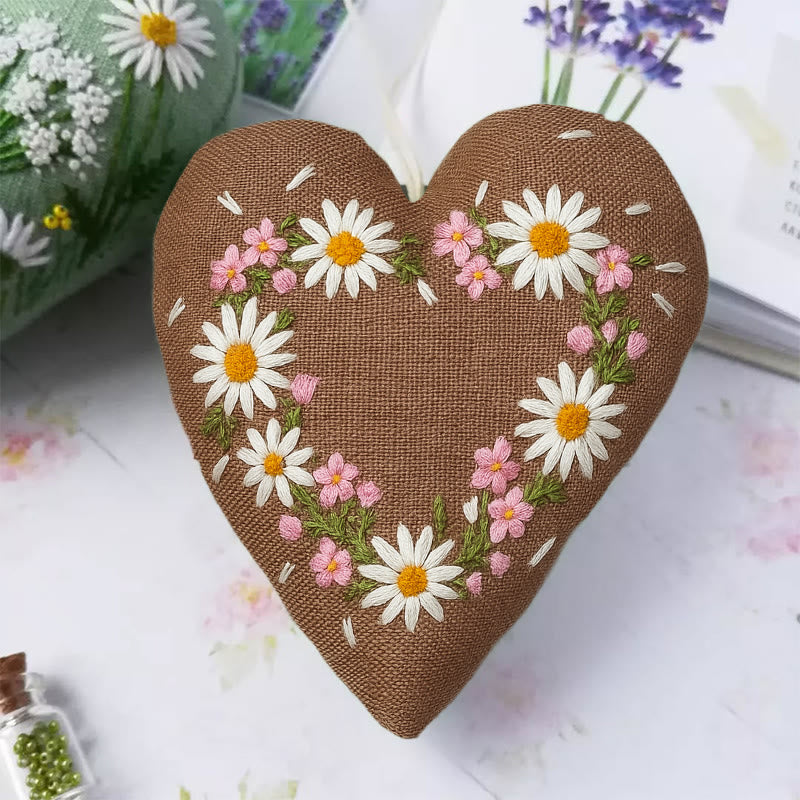 Rubbyoo Heart Embroidery Kit - Little Daisy | Floral Hanging Craft | Diy Fashion Accessories - image 1