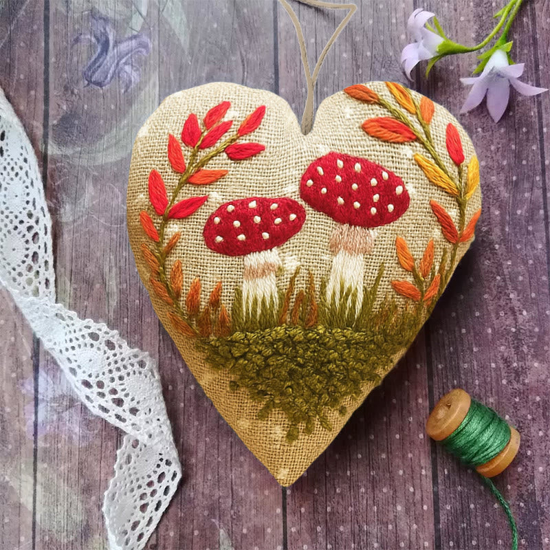Rubbyoo Heart Embroidery Kit - Cute Mushrooms | Easy Botanical Craft | Diy Hanging Gift - image 2