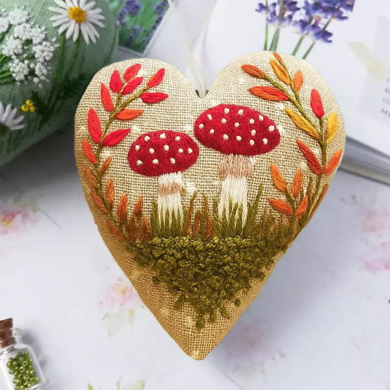 Rubbyoo Heart Embroidery Kit - Cute Mushrooms | Easy Botanical Craft | Diy Hanging Gift - image 1