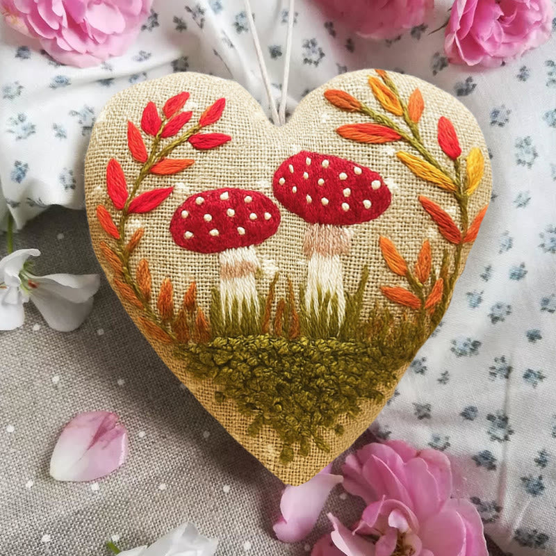 Rubbyoo Heart Embroidery Kit - Cute Mushrooms | Easy Botanical Craft | Diy Hanging Gift - image 4
